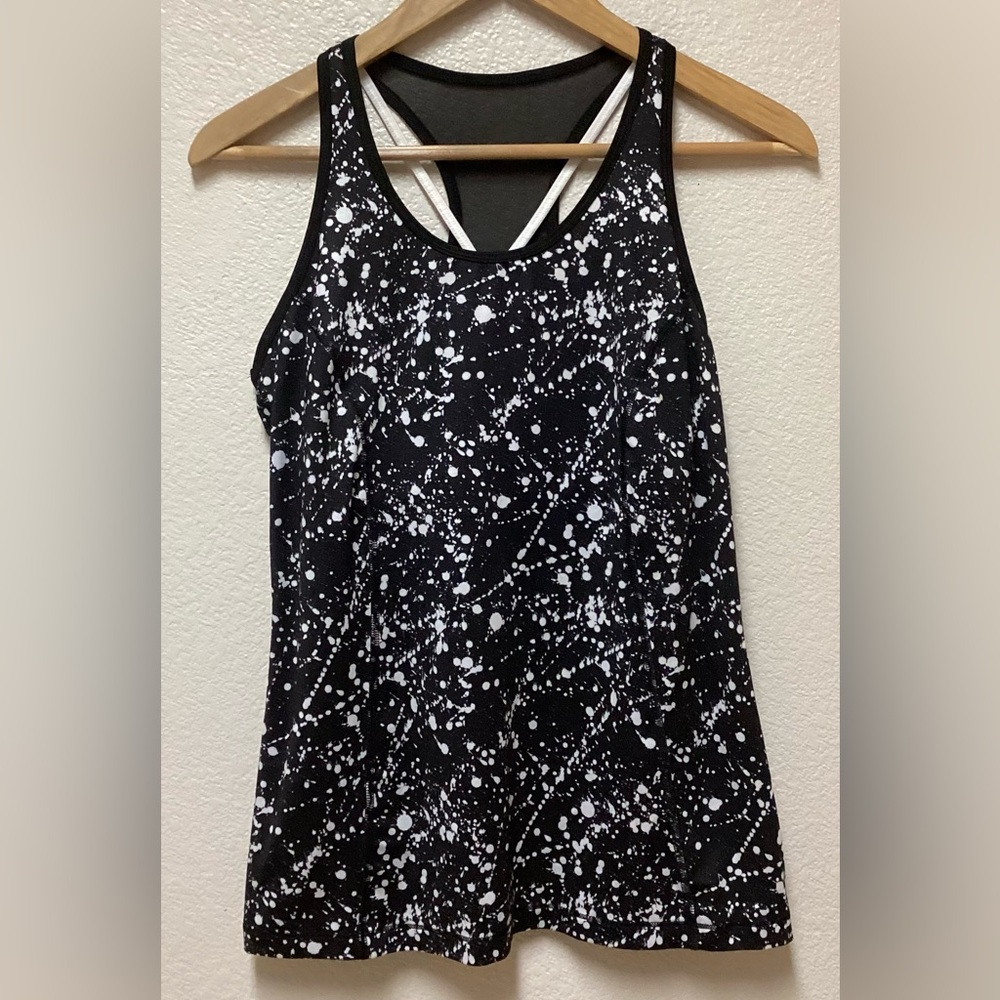 Danskin tank racerback mesh splatter black and white